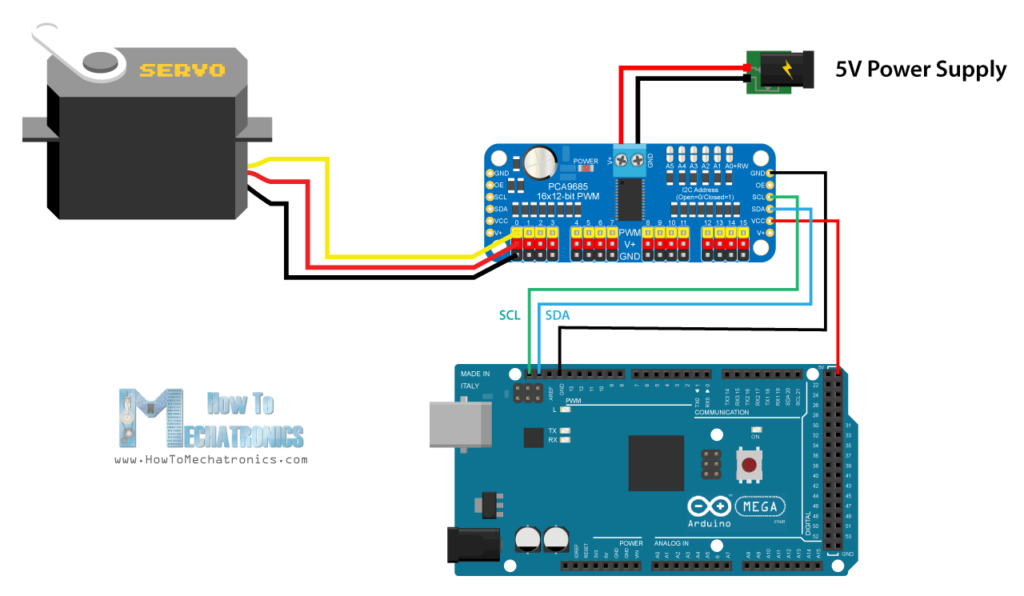 Sơ đồ mạch Arduino và PCA9685